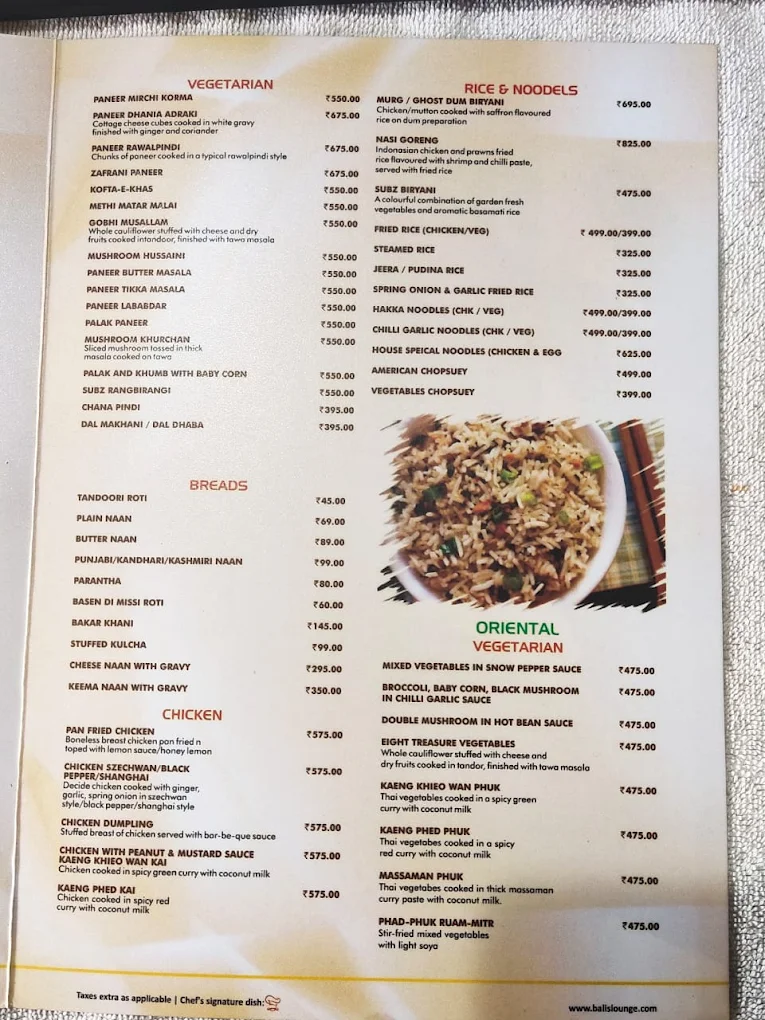 Vegetarian · Chicken · Rice & Noodles · Breads · Oriental